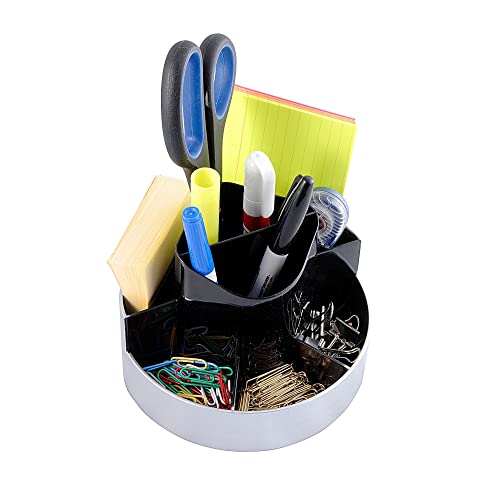 Kantek Rotating Desk Organizer, 8 Compartments, Plastic, 6 x 5.75 x 4.5, Black/Silver - Image 3