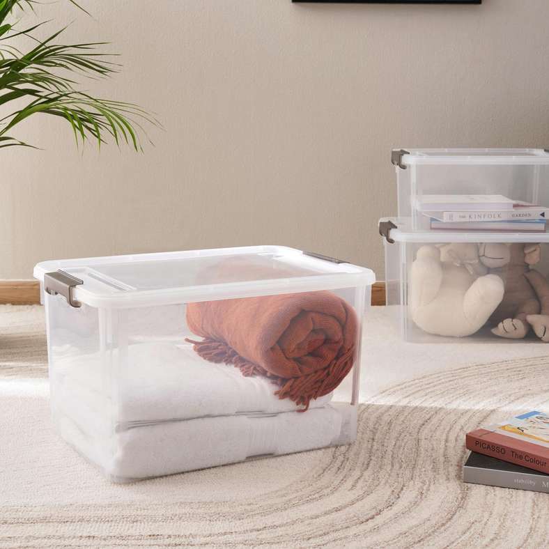 Pan Home Egale Stackable Storage Box with Latching Lid 43L 50.5x37x29.3cm -Clear