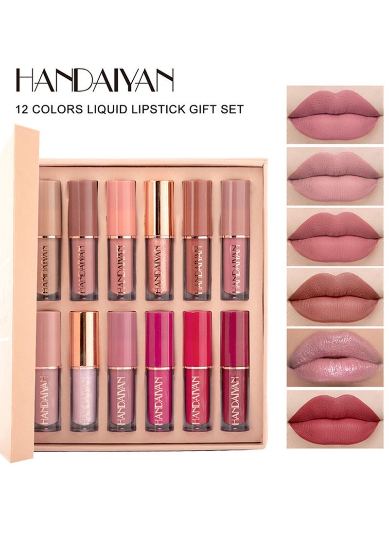 Handaiyan Lipstick Set Matte Liquid 12 Colors Long Lasting Waterproof for Women Highly Pigment Velvety Nude Super Stay Soft Hydrating & Lightweight Professional Moisturizing Makeup Lips Gift  - Image 2