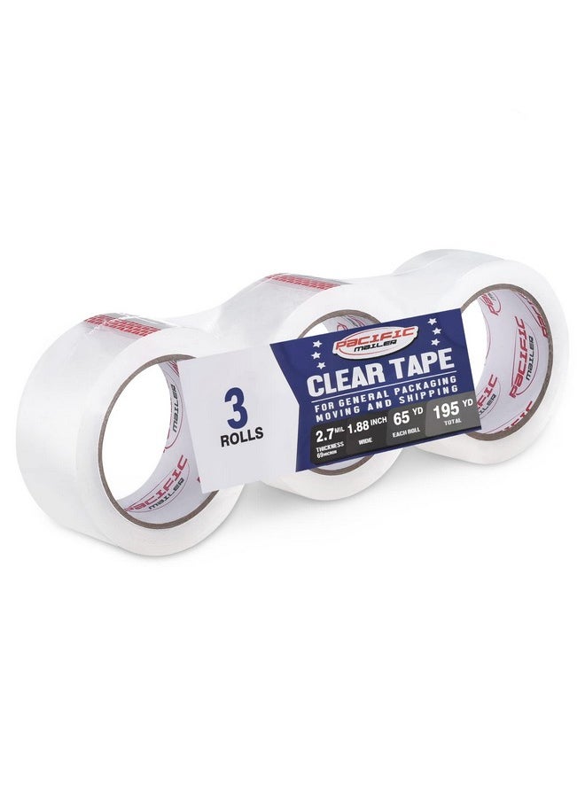 Pacific Mailer Packing Tape 1.88 Inch Wide X 65 Yards Per Roll Clear 2.7Mil Thickness Heavy Duty Packaging Tape Carton Tape For Shipping Moving Sealing [Pack Of 3 Rolls]  - Image 1