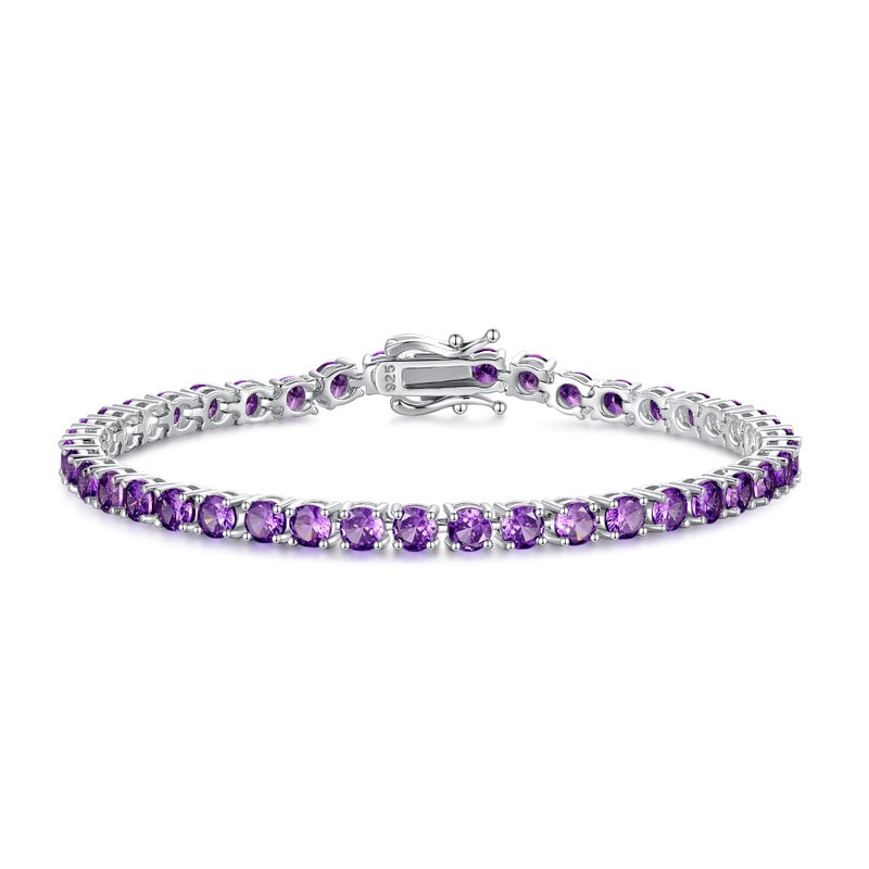 FANCIME Sterling Silver Tennis Bracelet Created Amethyst Tennis Bracelet February Birthstone Wedding Bridal Prom Fine Jewelry Gift For Women, Length 7.2 Inch Width 4mm - Image 1