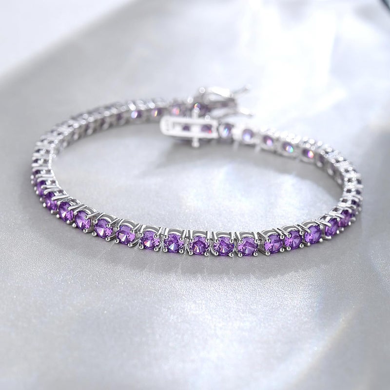 FANCIME Sterling Silver Tennis Bracelet Created Amethyst Tennis Bracelet February Birthstone Wedding Bridal Prom Fine Jewelry Gift For Women, Length 7.2 Inch Width 4mm - Image 4