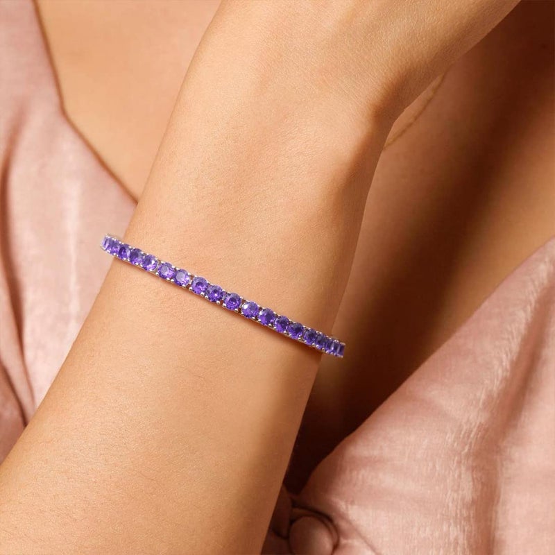 FANCIME Sterling Silver Tennis Bracelet Created Amethyst Tennis Bracelet February Birthstone Wedding Bridal Prom Fine Jewelry Gift For Women, Length 7.2 Inch Width 4mm - Image 3