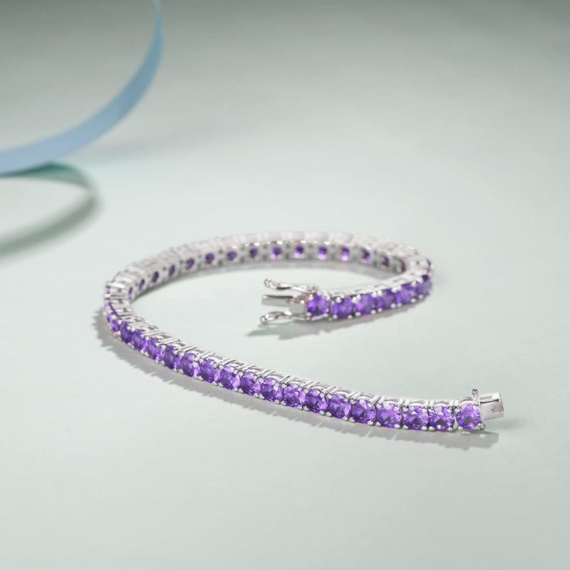 FANCIME Sterling Silver Tennis Bracelet Created Amethyst Tennis Bracelet February Birthstone Wedding Bridal Prom Fine Jewelry Gift For Women, Length 7.2 Inch Width 4mm - Image 2