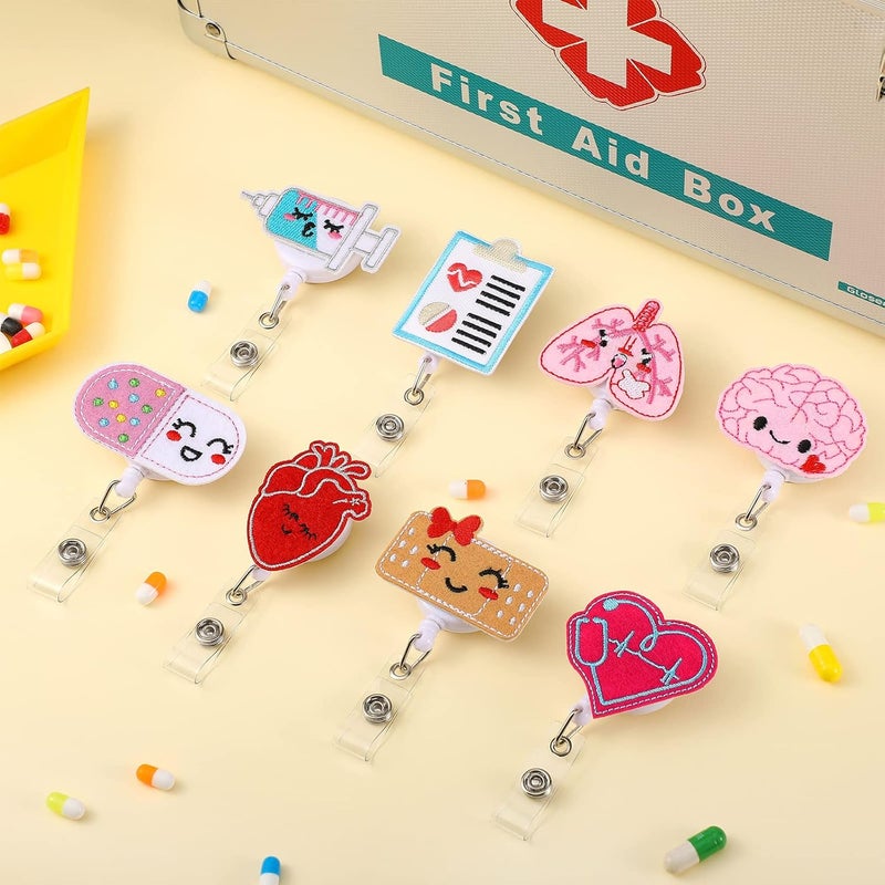 klarako 8 Pieces Felt Retractable Badge Reels, Themed Badge Holders Gift for Christmas Thanksgiving School Nurses Students ID Name Cards Lanyards Holidays (Lovely Style) - Image 4