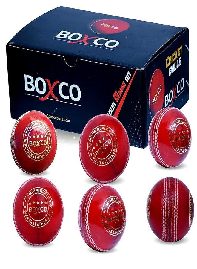 BOXCO Hand Stitched Cricket Leather Ball Red and White Combo, Pack of 6, Free Cotton Inner Gloves (Power Four Part) - Image 4