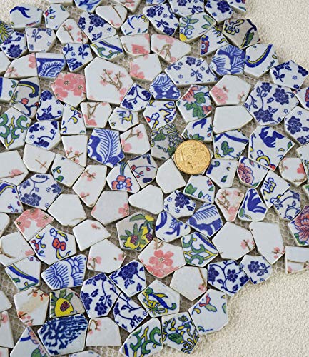 Lanyani Broken Ceramic Porcelain Tiles for Mosaic Crafts Glazed Irregular Blue and White China Plate Mosaic Tiles, 11x11 inch - Image 3