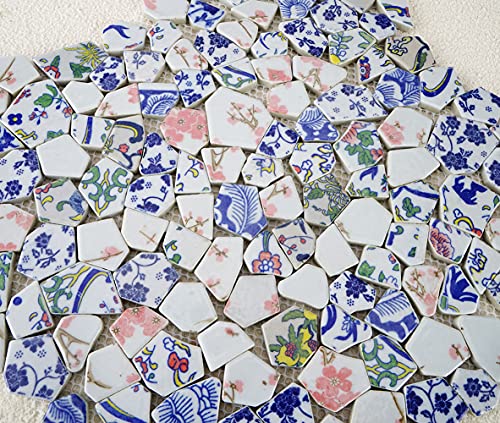 Lanyani Broken Ceramic Porcelain Tiles for Mosaic Crafts Glazed Irregular Blue and White China Plate Mosaic Tiles, 11x11 inch - Image 2