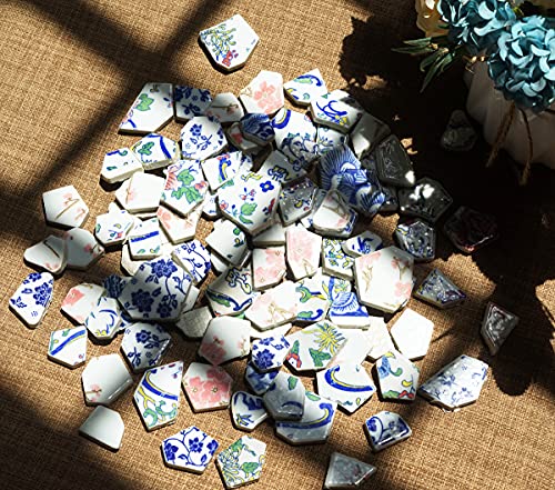 Lanyani Broken Ceramic Porcelain Tiles for Mosaic Crafts Glazed Irregular Blue and White China Plate Mosaic Tiles, 11x11 inch - Image 4