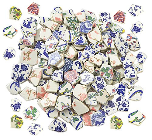 Lanyani Broken Ceramic Porcelain Tiles for Mosaic Crafts Glazed Irregular Blue and White China Plate Mosaic Tiles, 11x11 inch - Image 1