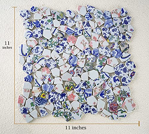 Lanyani Broken Ceramic Porcelain Tiles for Mosaic Crafts Glazed Irregular Blue and White China Plate Mosaic Tiles, 11x11 inch - Image 5