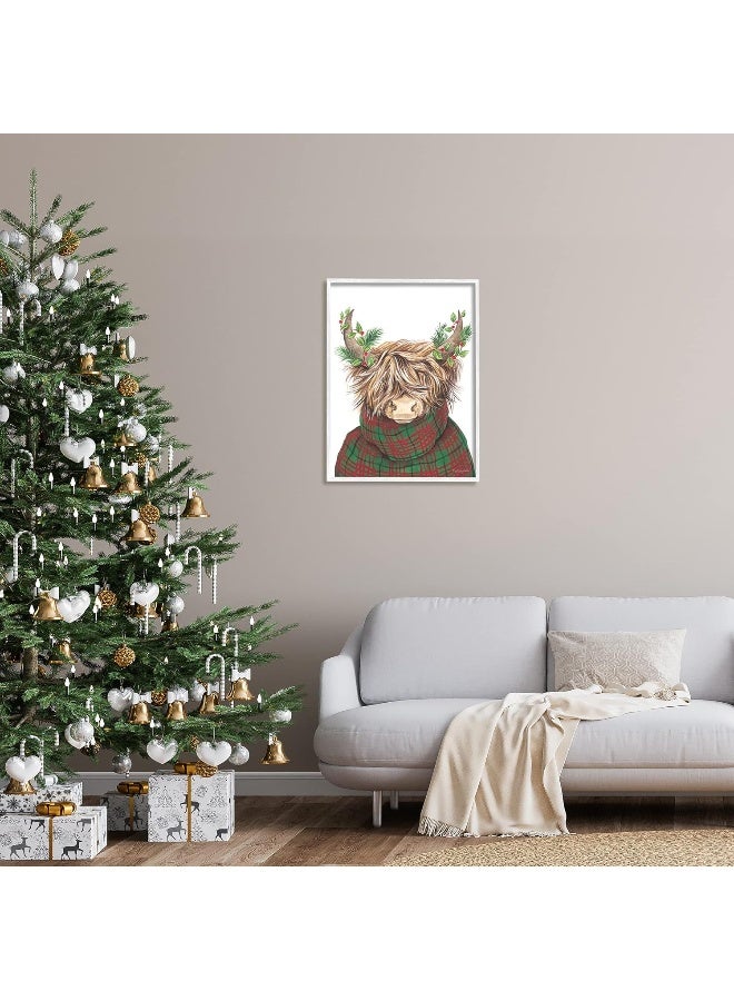 Home Trove Christmas Plaid Sweater Highland Cattle Festive Long Horns White Framed Wall Art, 24 X 30 - Image 2