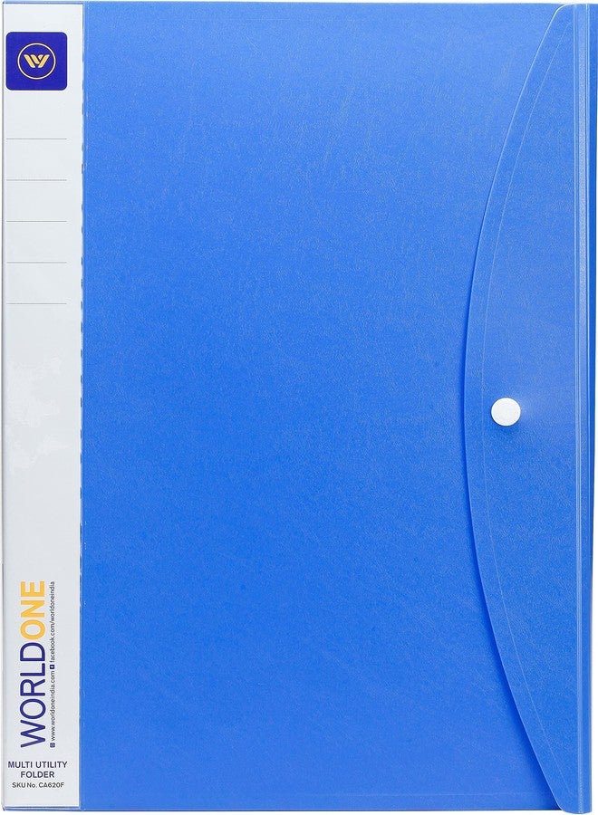 Worldone Multi-Utility Document Folder | 20 Top-Loading Sleeves, Snap Button Closure, Durable 0.75mm Virgin PP Sheet | Ideal for Office, School & College Organization | FC, Blue, Pack of 2 - Image 1