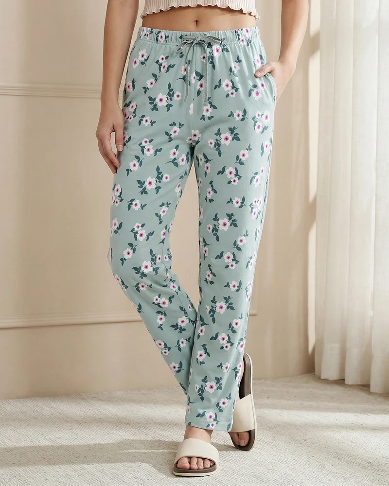 bewakoof Women's Green All Over Printed Pyjamas