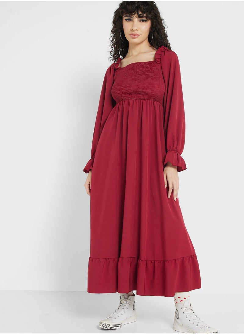 Ginger - Urban Minx Puff Sleeve Dress With Smock Detail - Image 1