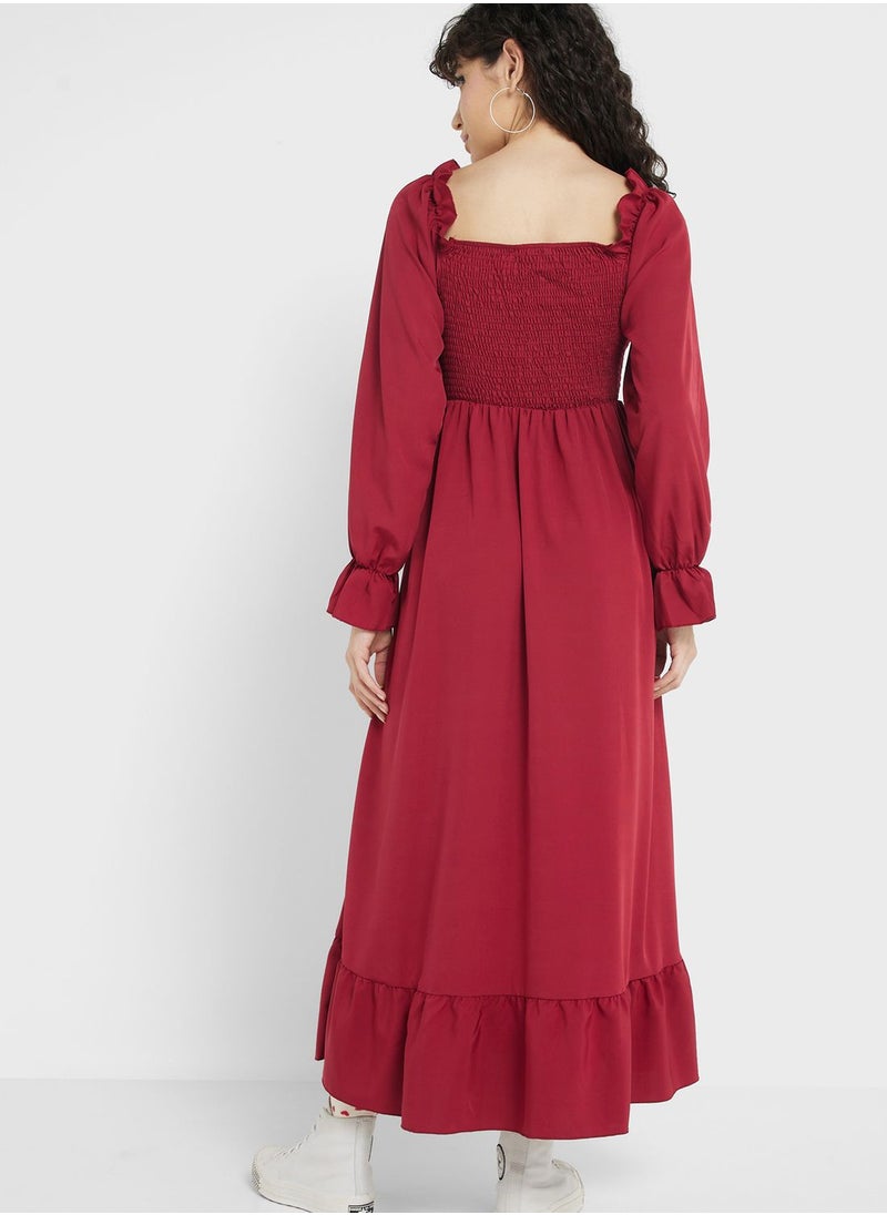 Ginger - Urban Minx Puff Sleeve Dress With Smock Detail - Image 1