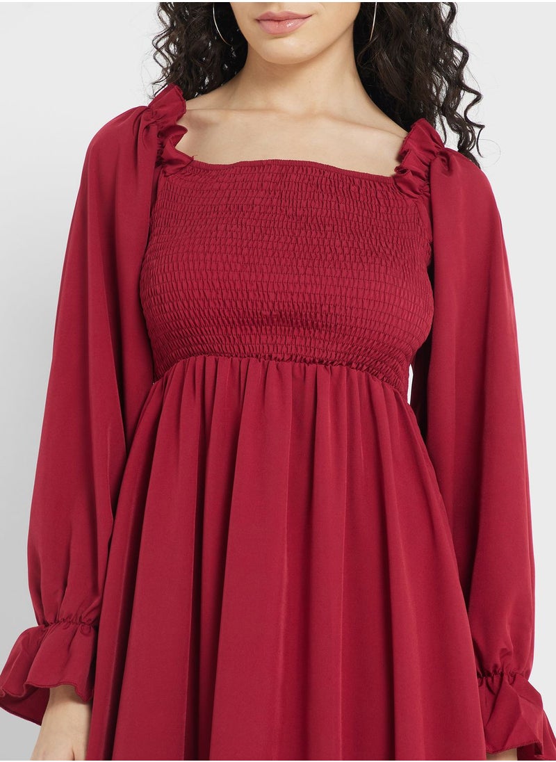 Ginger - Urban Minx Puff Sleeve Dress With Smock Detail - Image 1