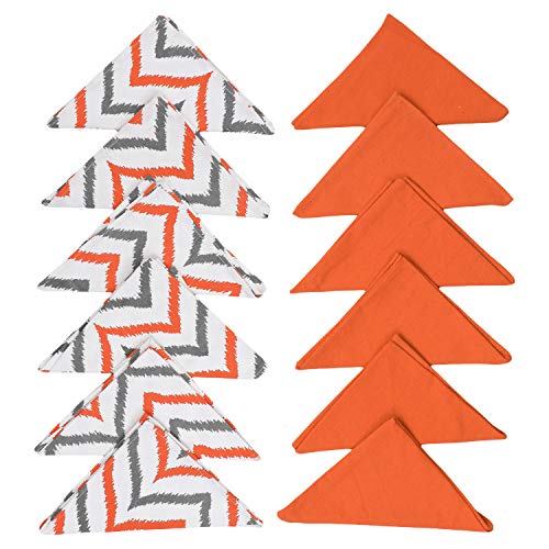 Dekor World Chevron Printed Orange Cotton Table Runner with 6 Pcs Place Mat and Napkin (33x180cm/33x47cm/45x45cm) (Pack of 19 Pcs)-6 Seater Dinning & Center Table - Image 4
