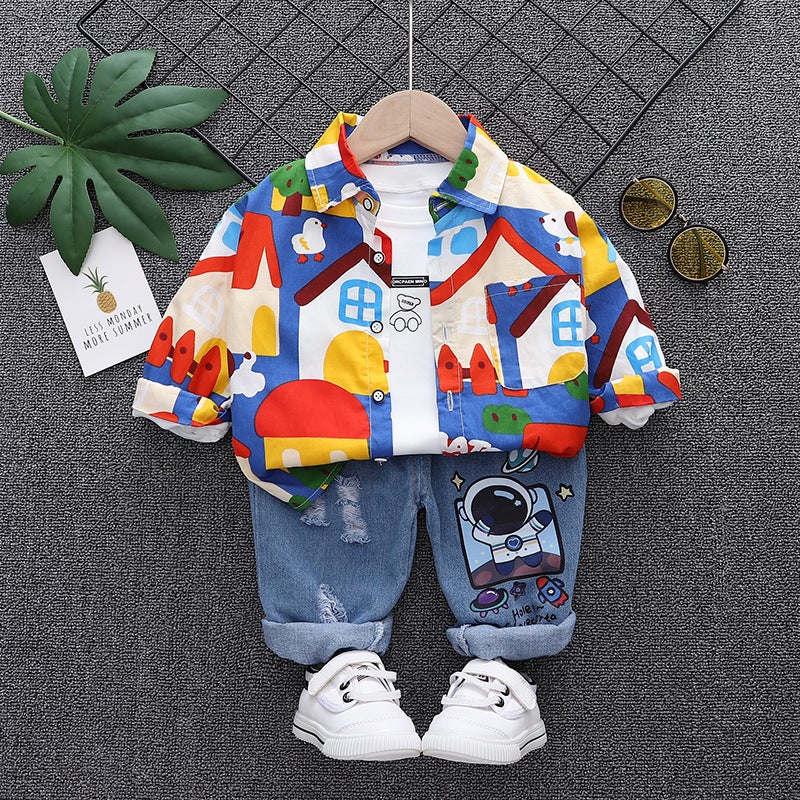 2024 Autumn Kids Shirt Jeans Set 1-4Y Blue Suit - Image 5