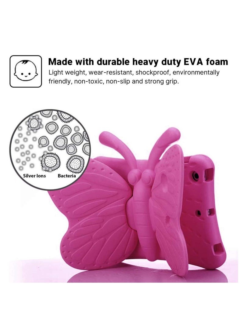 إلترازون iPad 10.2 Case for Kids, iPad 8th 2020 Case, 3D Cute Cartoon Butterfly Cover Non-Toxic EVA Foam Wings Kickstand Kid-Proof Shockproof Bumper Girl Boy Gift for Apple iPad 7 8 Gen 10.2'' - Rose - Image 3