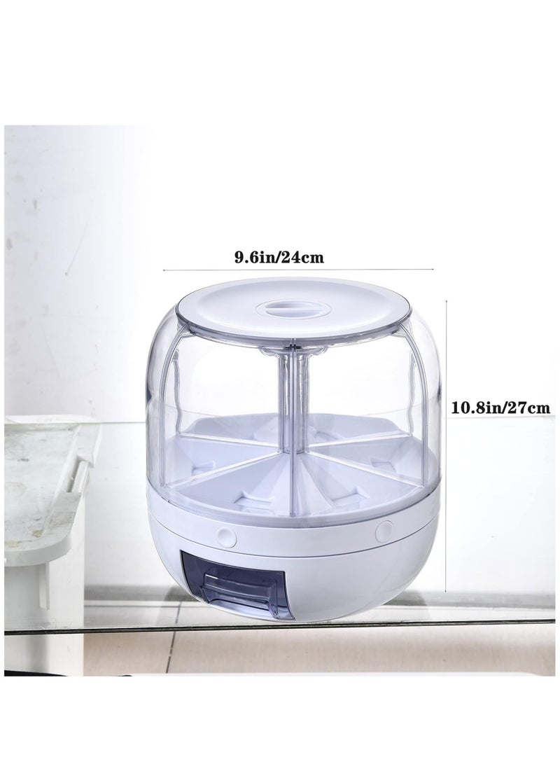 ELTRAZONE موزع طعام جاف دوار 360° أبيض 6 شبكات 12 رطل موزع حبوب دائري 12"×10"×10" موزع حبوب لتخزين الأرز في المطبخ خالي من BPA - Image 5