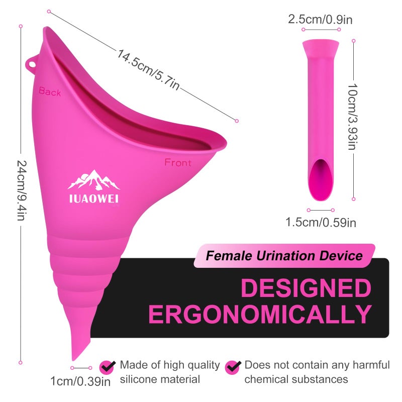IUAOWEI Female Urination Device, Reusable Silicone Female Urinal, Pee Funnel for Women, for Travel, Camping, Boating, Outdoor, Hiking (Rose red) - Image 2
