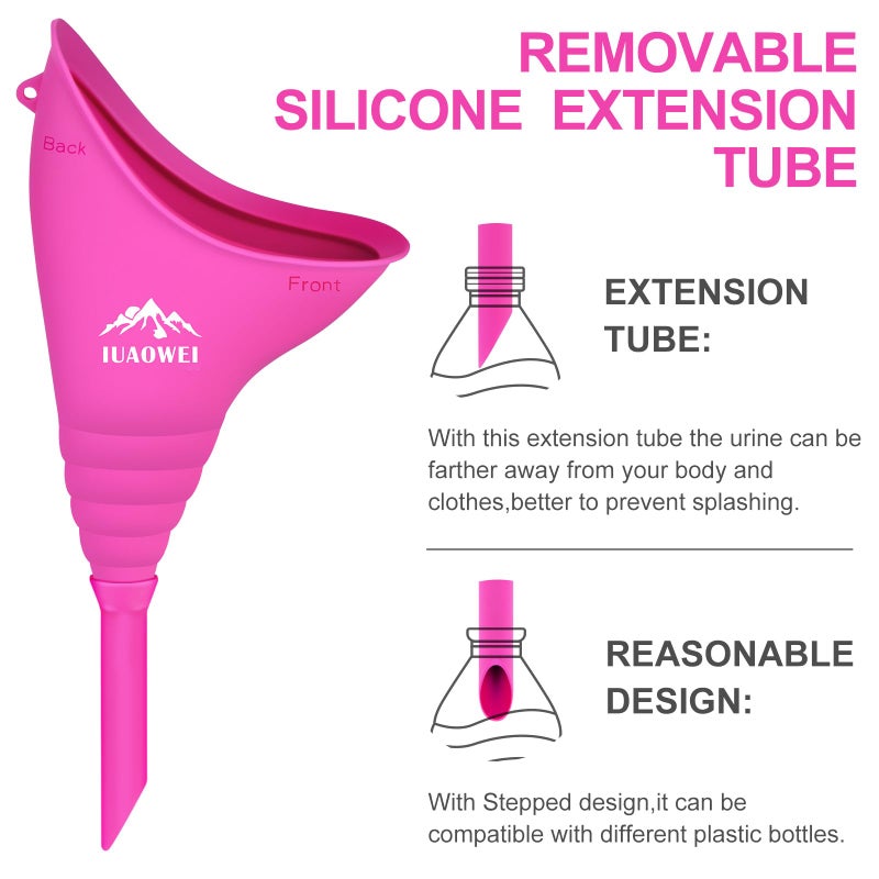 IUAOWEI Female Urination Device, Reusable Silicone Female Urinal, Pee Funnel for Women, for Travel, Camping, Boating, Outdoor, Hiking (Rose red) - Image 3