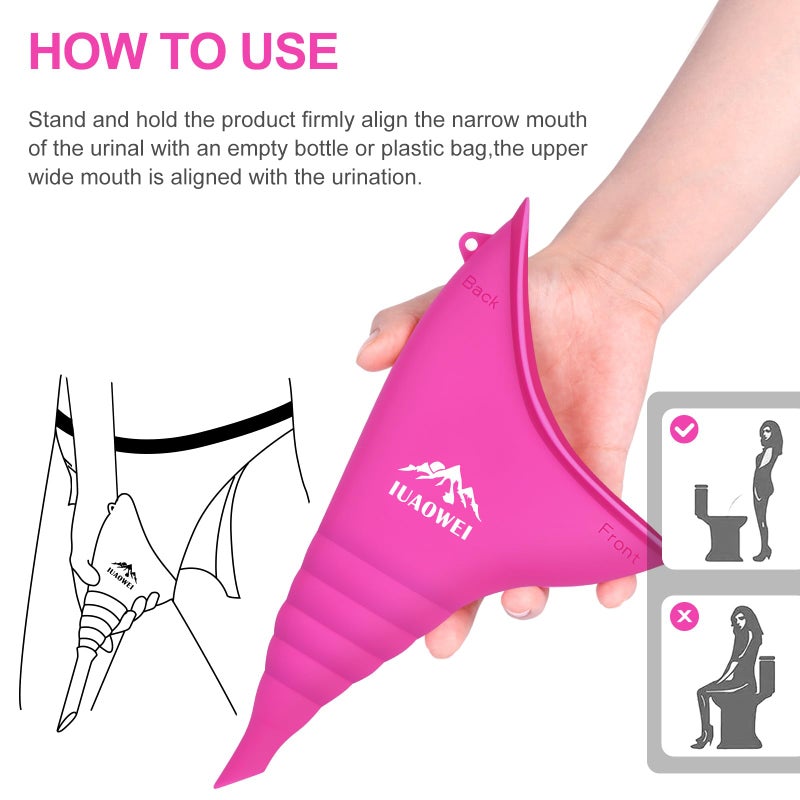 IUAOWEI Female Urination Device, Reusable Silicone Female Urinal, Pee Funnel for Women, for Travel, Camping, Boating, Outdoor, Hiking (Rose red) - Image 5