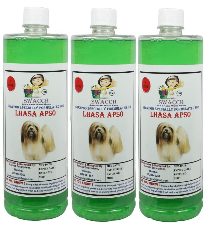 swacch Shampoo | Puppy Safe Shampoo | Lhasa Apso Dog Shampoo (1 Litre) (Pack of 3) Neem Alovera + Large White Bone | Dog Chew Bones | Teething chew Toy | Dental Teething | Combo Pack - Image 2