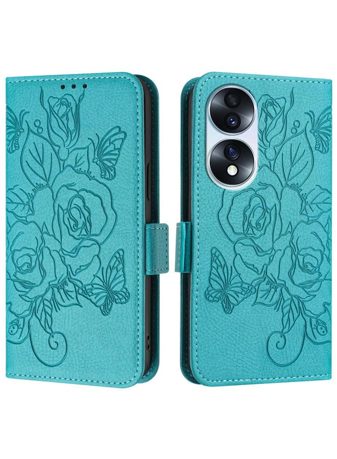 Green Tiger Case For Honor 70 5G Embossed Rose RFID Anti-theft Leather Phone Case - Image 2