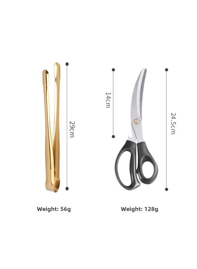 Japanese-style 304 Stainless Steel Barbecue Clip Golden Barbecue Clip Extended Food Clip Steak Clip BBQ Buffet Food Clip-Color:Bare Body Clip 30cm (gold) + Black Scissors - Image 1