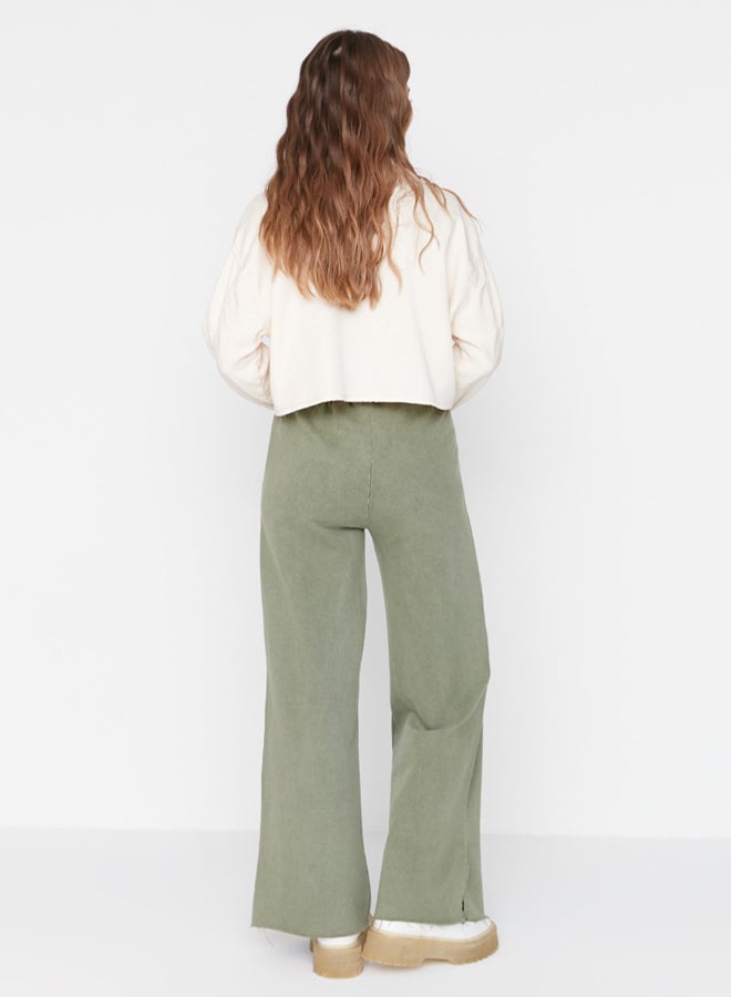 trendyol Khaki with an faded/faded effect Wide Leg/Wide Legs Normal Waist Thin, Knitted Sweatpants TWOAW22EA0426. - Image 5