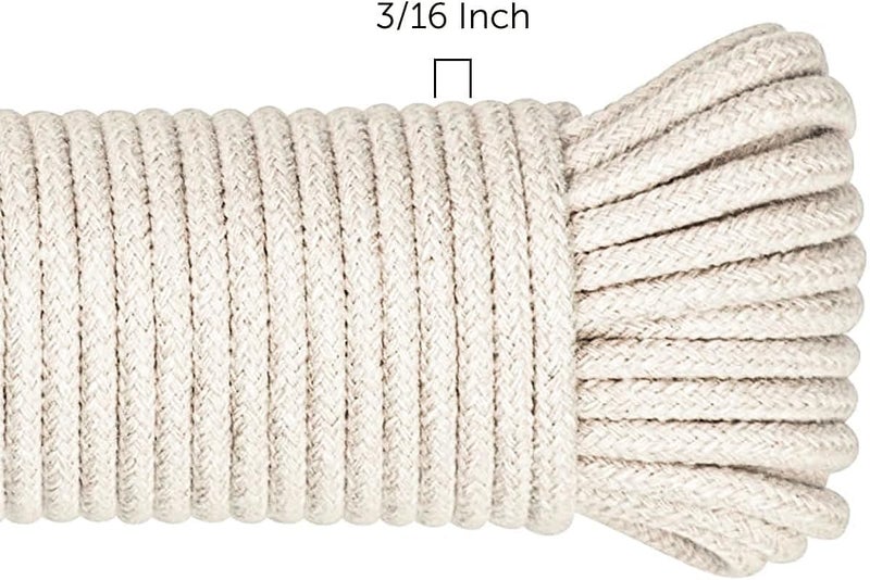 SteadMax 100ft Natural Cotton 3/16 Inch Rope, General-Purpose Utility Cord, Clothesline Rope, Ideal for Tents, Hammocks, Halters, Harnesses, Awnings, Outdoors, Sports (2 Pack, 50ft Each) - Image 3