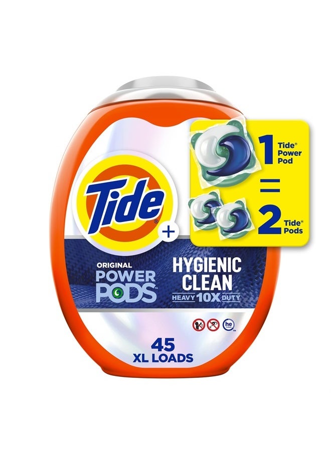 Tide Power PODs Hygienic Clean Heavy Duty Liquid Laundry Detergent Pacs HE Compatible 45 Count Hypoallergenic Free and Clear of Dyes and Perfumes For Visible and Invisible Dirt  - Image 1