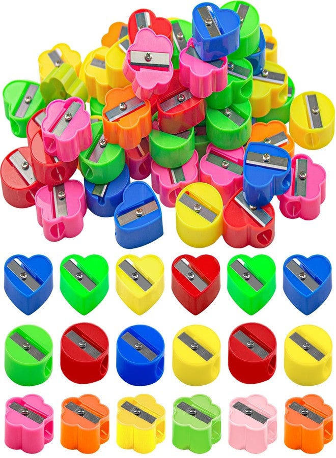 ELANE 90 Pcs Mini Pencil Sharpener,Manual Pencil Sharpeners Bulk Pencil Sharpeners Handheld for Classroom (Round+Heart+Wintersweet) - Image 1