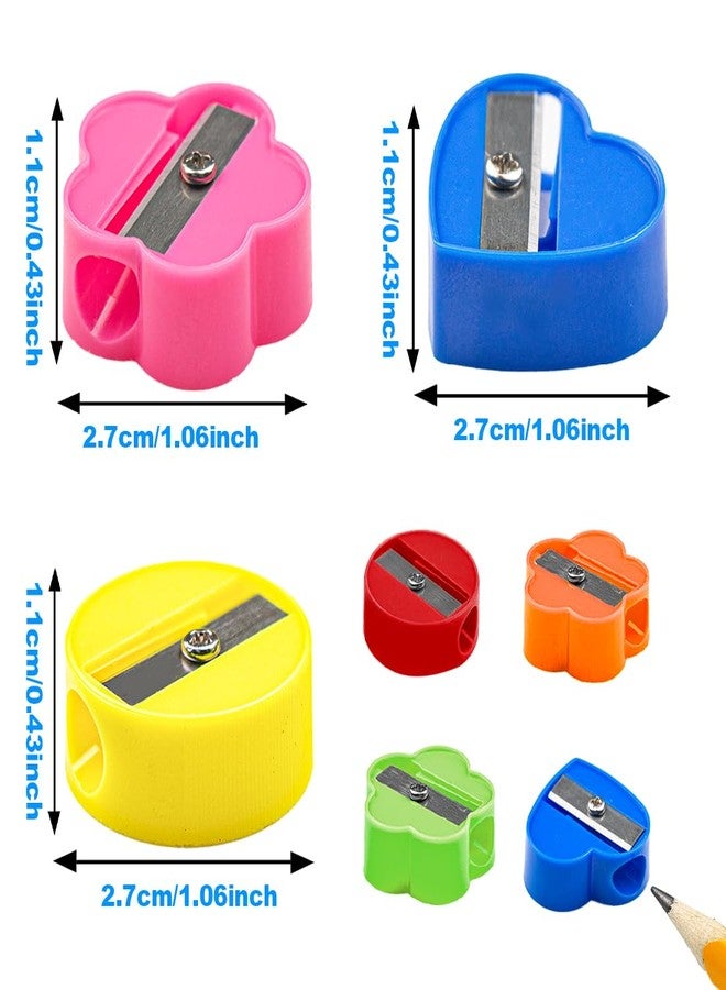 ELANE 90 Pcs Mini Pencil Sharpener,Manual Pencil Sharpeners Bulk Pencil Sharpeners Handheld for Classroom (Round+Heart+Wintersweet) - Image 2