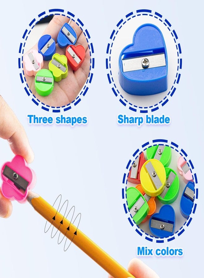 ELANE 90 Pcs Mini Pencil Sharpener,Manual Pencil Sharpeners Bulk Pencil Sharpeners Handheld for Classroom (Round+Heart+Wintersweet) - Image 3