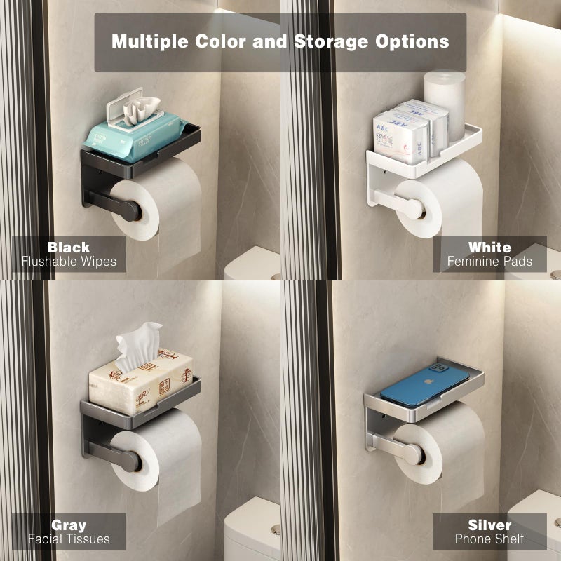 VOLDRA Toilet Paper Holder with Phone Shelf  Self-Adhesive or Screw Toilet Tissue Roll Holder Wall Mount  Rustproof & Multifunctional Bathroom Toilet Paper Holder Storage Dispenser(Gray) - Image 5