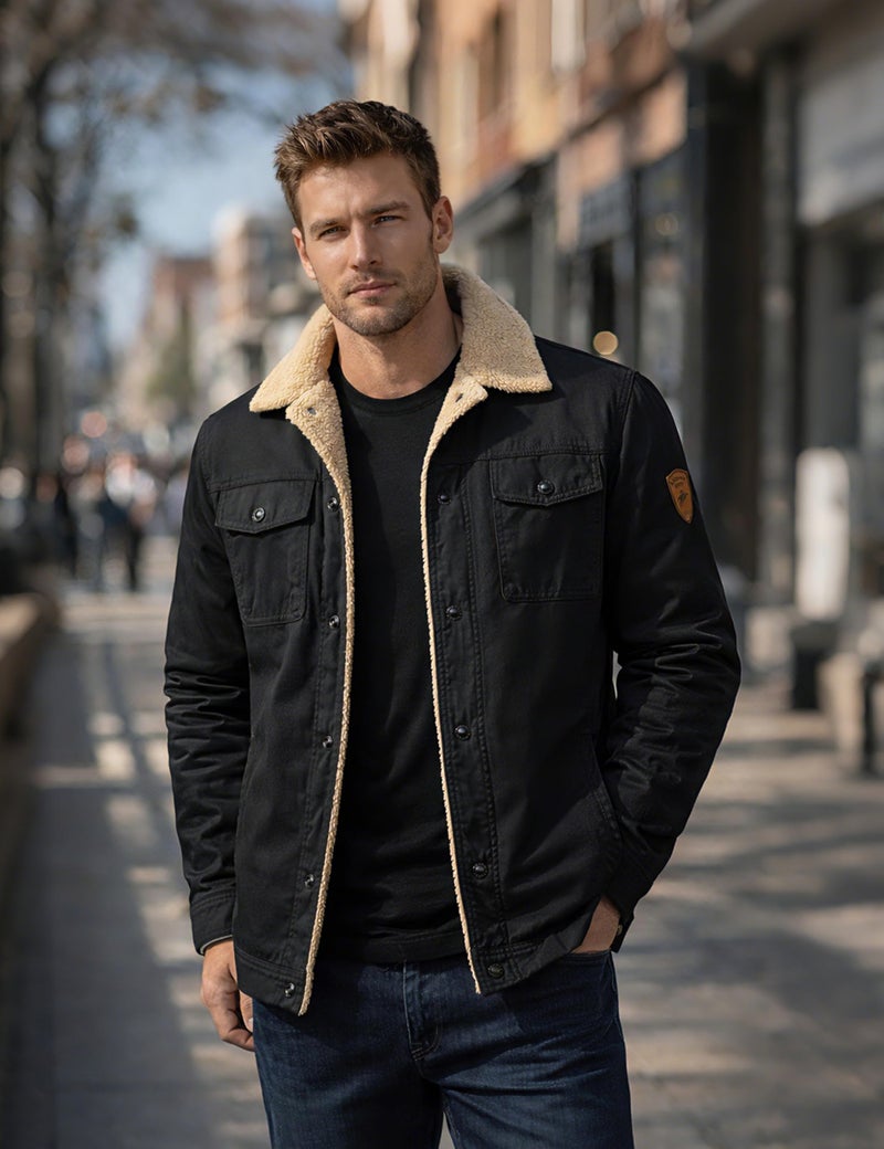 KEFITEVD Winter Jacket Men Work Thermal Windproof Cargo Sherpa Jacket Fleece Lined Coats for Fall Winter Black XL - Image 2
