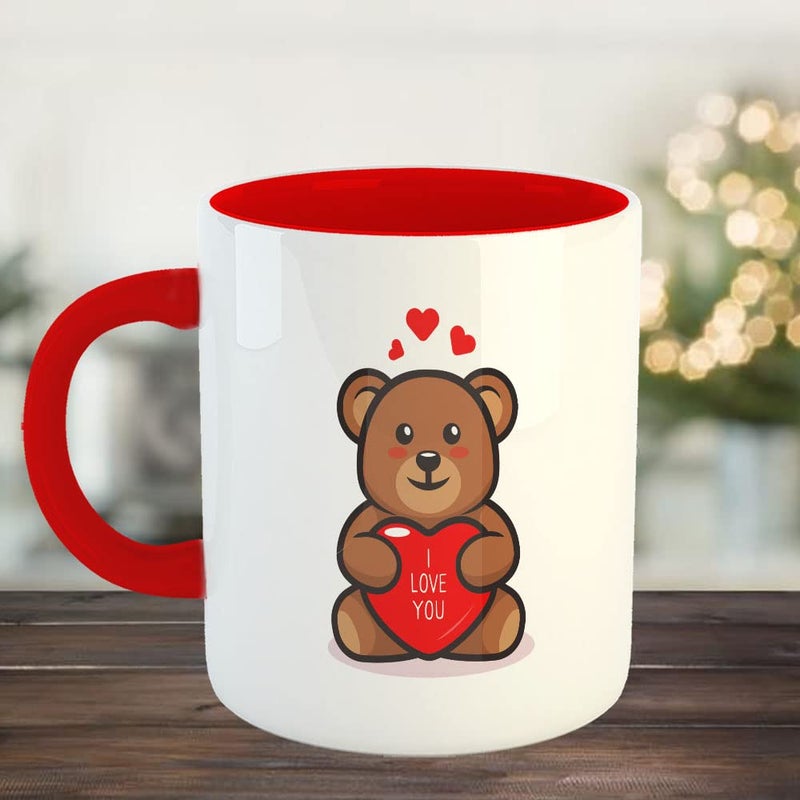 Happu Happu Printed Ceramic Coffee Mug Happy Valentine Day Design I Love You Cute Teddy Bear Gifts for BoyfriendGirlfriend Gift for HusbandWife Gift for LoverCouple 325 ML11Oz 22453TRD  - Image 2