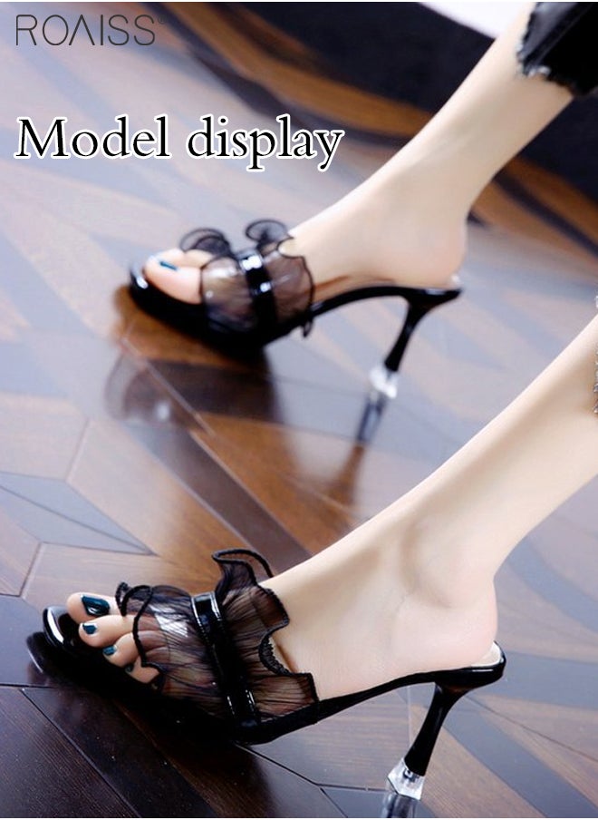 roaiss - Lace Mesh Open Toe Slippers Women'S Daily Commuting Banquet Square Toe Design Stiletto Heel Summer Sandals - Image 1
