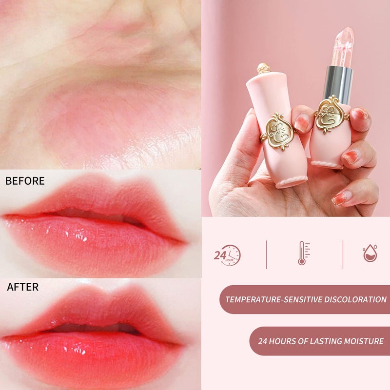 BestLand 6 Pcs/Set Flower Jelly Lipstick Set Temperature Change Moisturizer Long Lasting Nutritious Shimmer Lip Balm Magic Color Change Lip Gloss (Color Changing Lipstick Set B) - Image 2