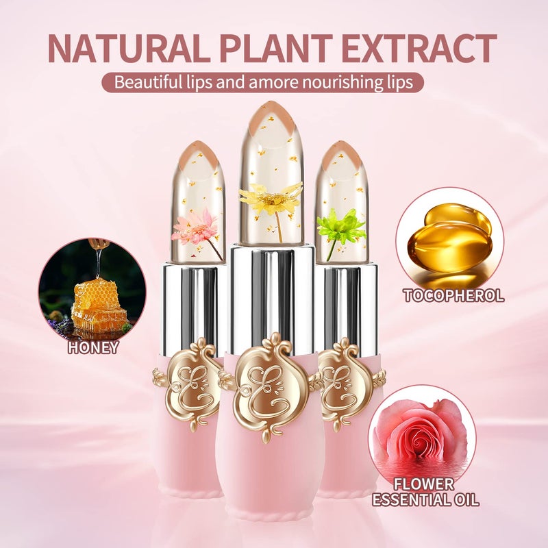 BestLand 6 Pcs/Set Flower Jelly Lipstick Set Temperature Change Moisturizer Long Lasting Nutritious Shimmer Lip Balm Magic Color Change Lip Gloss (Color Changing Lipstick Set B) - Image 3