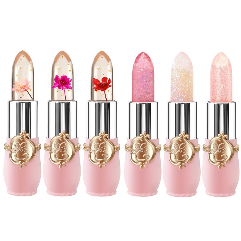 BestLand 6 Pcs/Set Flower Jelly Lipstick Set Temperature Change Moisturizer Long Lasting Nutritious Shimmer Lip Balm Magic Color Change Lip Gloss (Color Changing Lipstick Set B) - Image 1