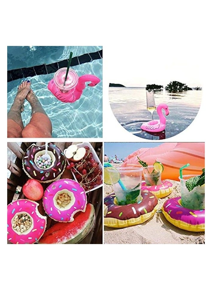 بارتي ويذ إيما حامل مشروبات، 3 قطع/مجموعة من الأكواب العائمة وحامل الأكواب على شكل دونات وشجرة النخيل فلامنغو لحفلات السباحة ومتعة المياه - Image 4