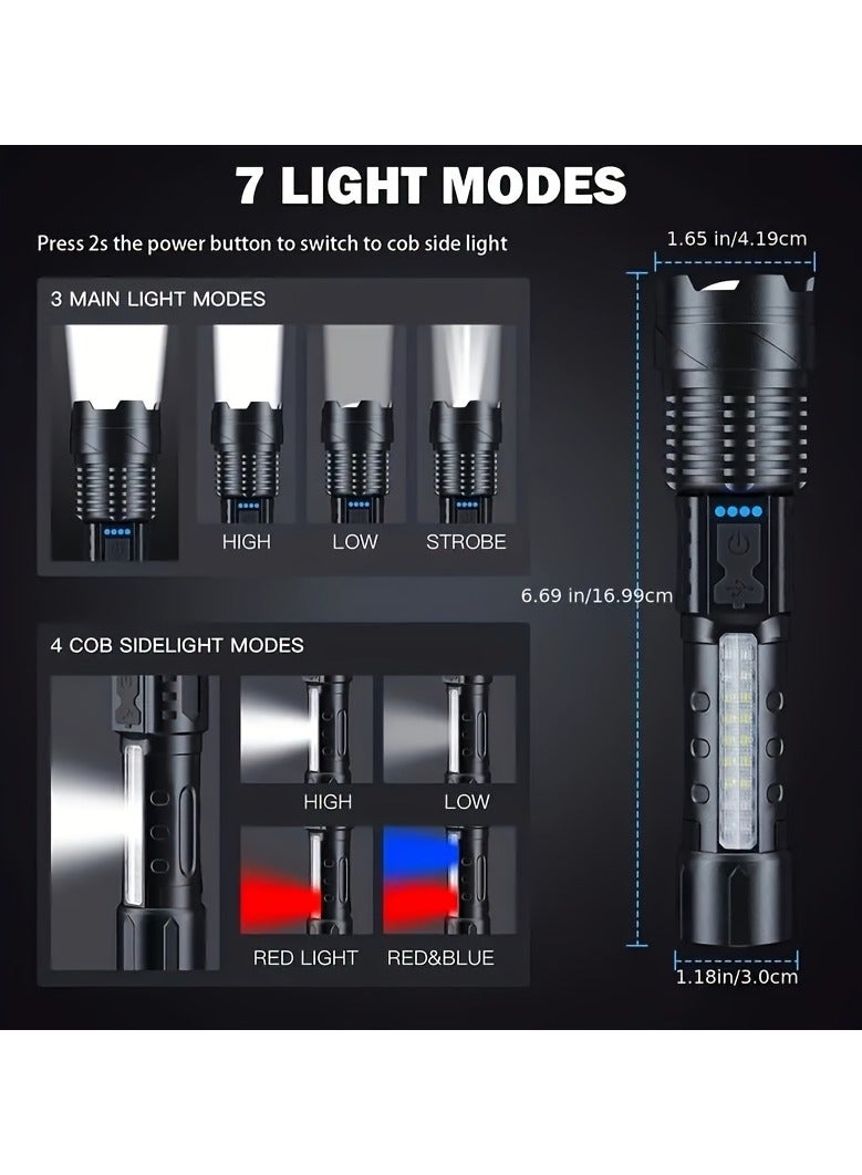 Bukela 2pcs Super Powerful Rechargeable Torch Flood Light With Side Light For Outdoor Camping, Fishing, Hunting, Climbing, Adventure Emergency - Image 4