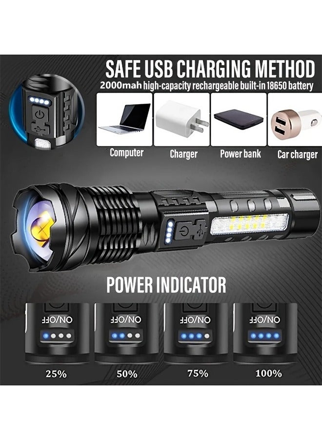 Bukela 2pcs Super Powerful Rechargeable Torch Flood Light With Side Light For Outdoor Camping, Fishing, Hunting, Climbing, Adventure Emergency - Image 2