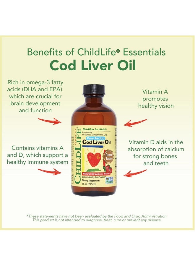 CHILDLIFE Essentials Cod Liver Oil for Kids - Kids Cod Liver Oil Liquid, Arctic Cod Liver Oil for Babies 6+ Months, Toddlers, & Kids, Added DHA, EPA, Omega-3 Fatty Acids - Strawberry, 8 fl oz - Image 5