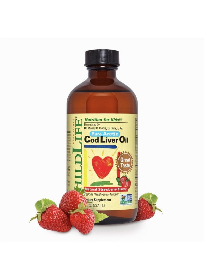CHILDLIFE Essentials Cod Liver Oil for Kids - Kids Cod Liver Oil Liquid, Arctic Cod Liver Oil for Babies 6+ Months, Toddlers, & Kids, Added DHA, EPA, Omega-3 Fatty Acids - Strawberry, 8 fl oz - Image 1