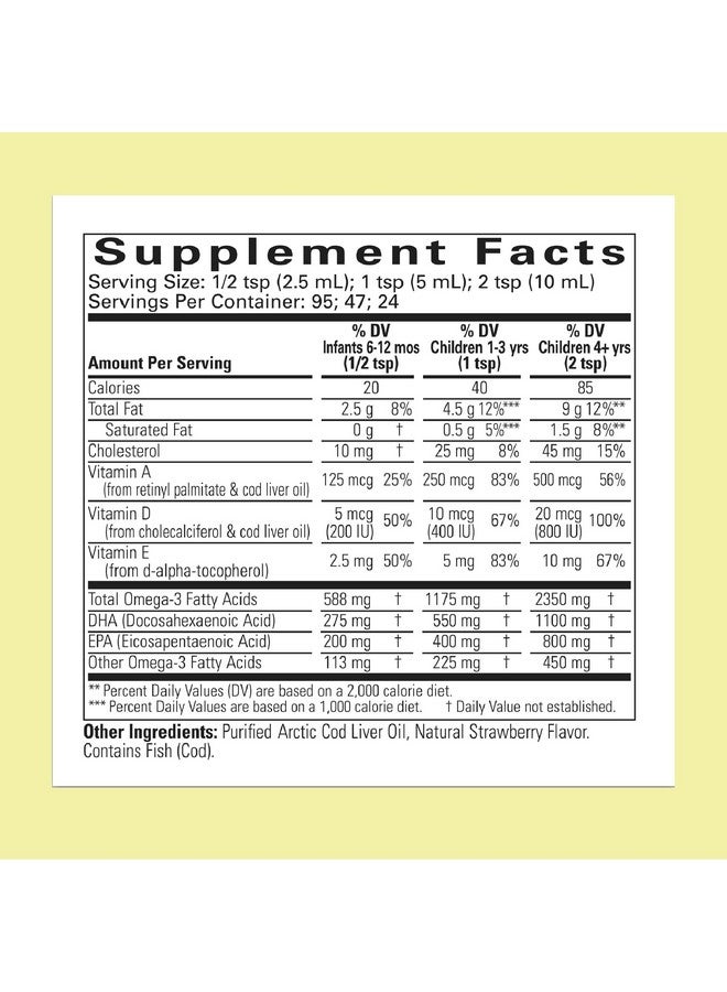 CHILDLIFE Essentials Cod Liver Oil for Kids - Kids Cod Liver Oil Liquid, Arctic Cod Liver Oil for Babies 6+ Months, Toddlers, & Kids, Added DHA, EPA, Omega-3 Fatty Acids - Strawberry, 8 fl oz - Image 2